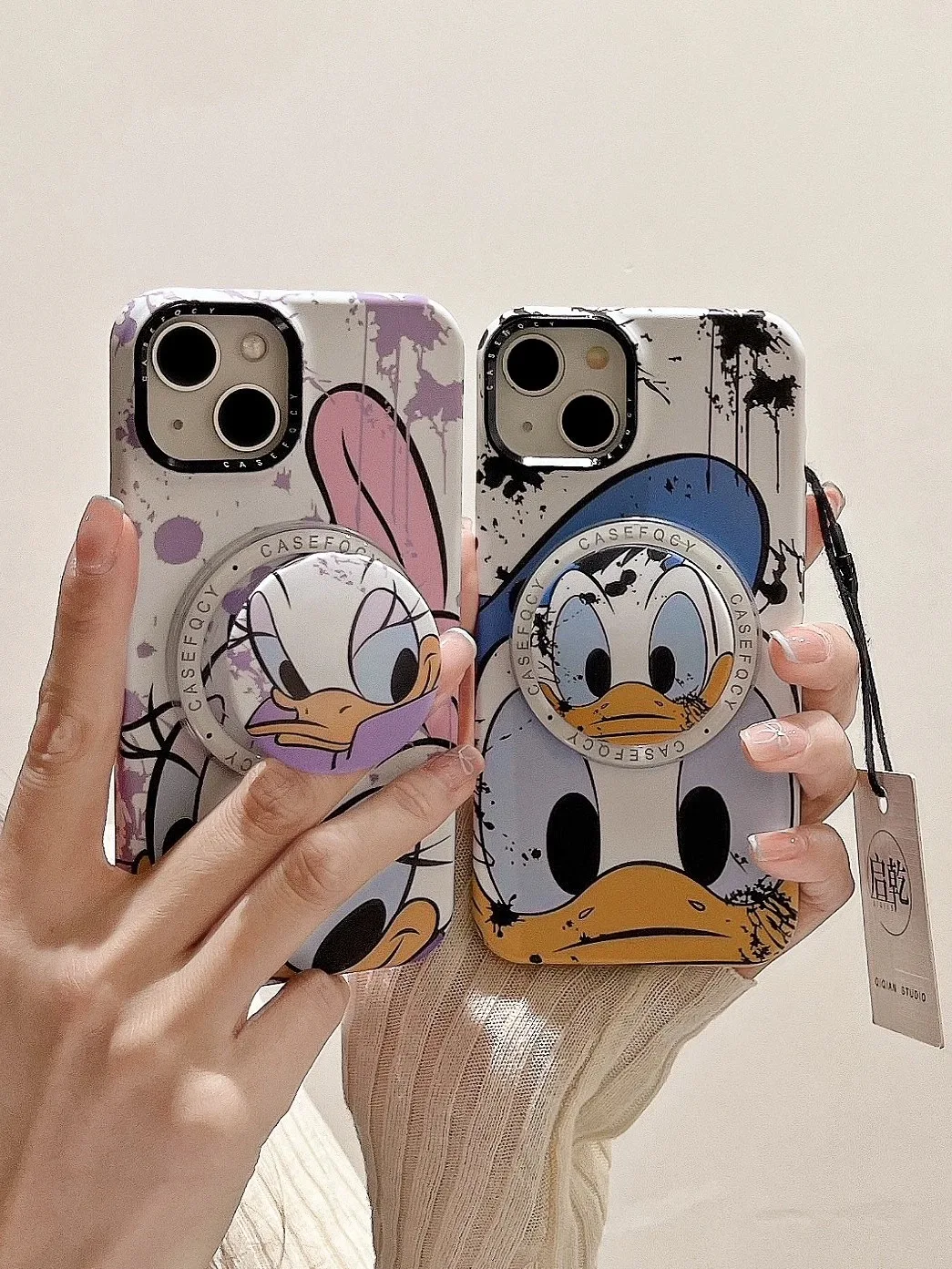 Luxury Art splash ink Donald Duck Daisy Magsafe Wireless Charge Cover For iPhone 12 13 14 15 Pro Max Disney Cute Magnetic Stand