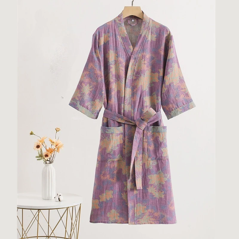 

Couple's Pure Cotton Double-layer Gauze Bathrobe Spring and Summer Thin Style Chinese Style Home Clothing