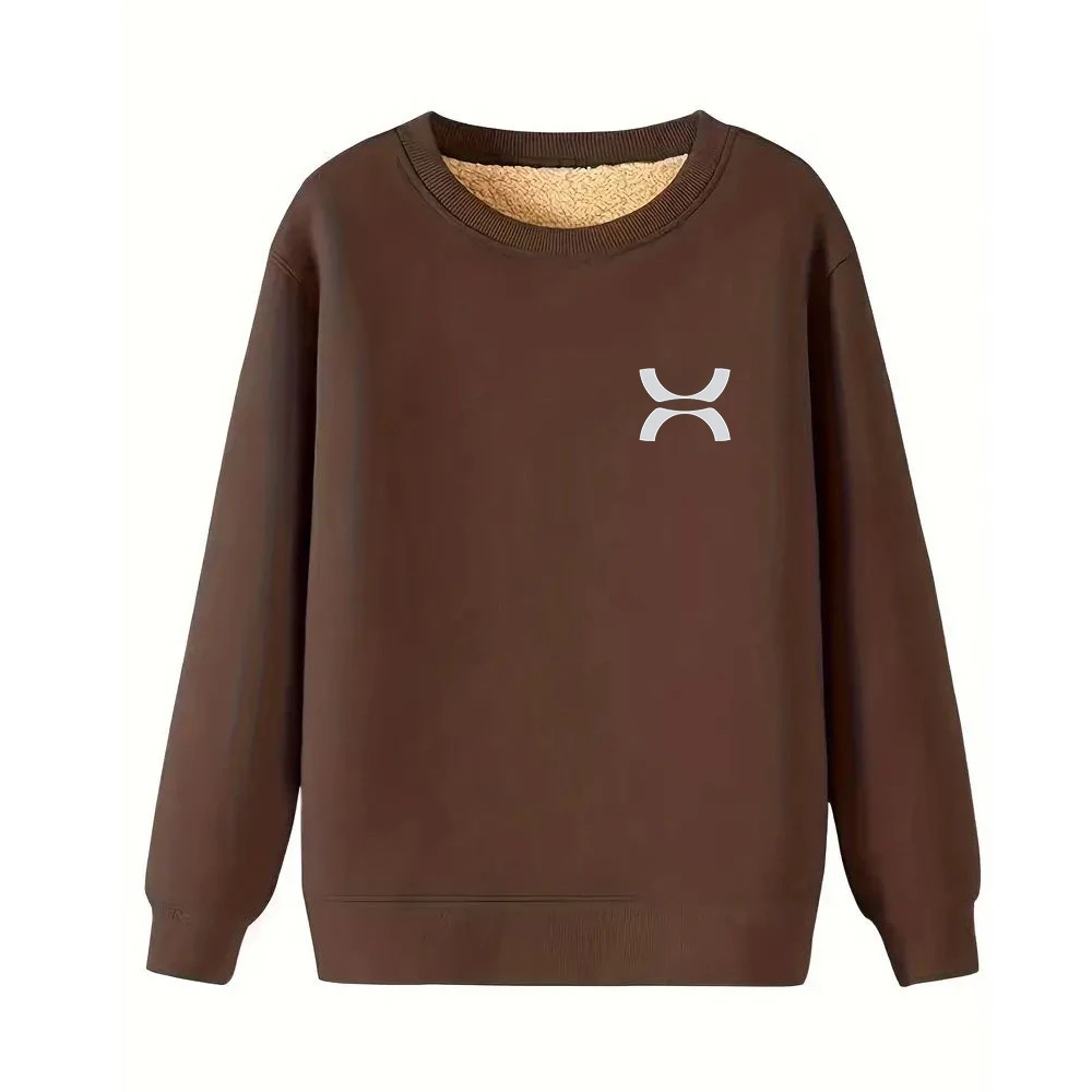 

Simple Printed Men's Round Neck Long Sleeve Shirt High quality Winter Thick Wool Warm Man Clothing Soft and Comfortable Tops