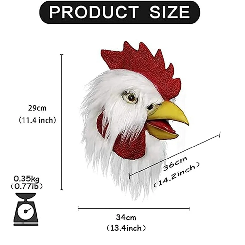 قناع رأس حيوان الديك اللاتكس لزي الهالوين ، أغطية رأس دجاج قطيفة ، إكسسوارات تأثيري ، إكسسوارات جديدة