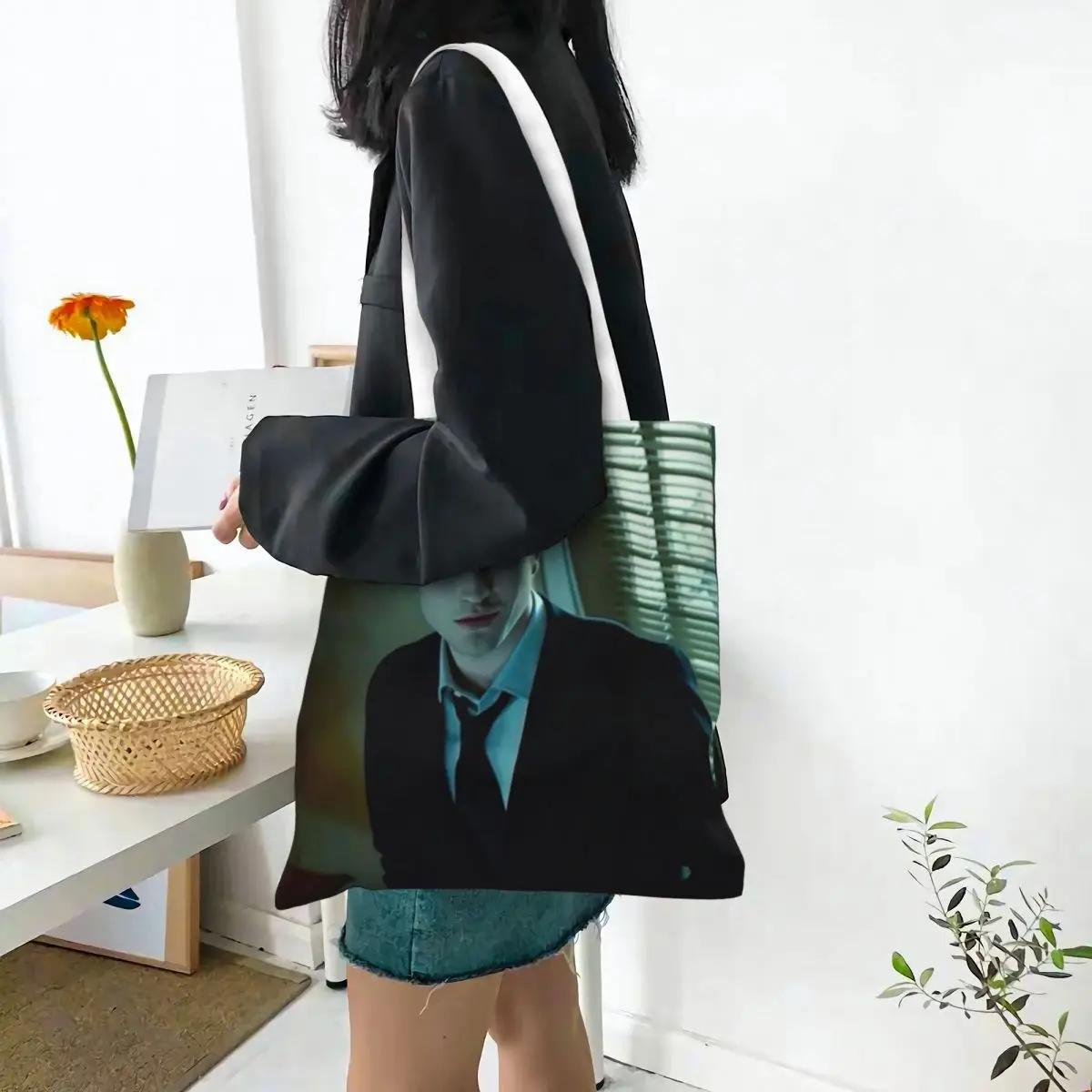 The Twilight Saga Edward Cullen Shopping Bags Canvas The Tote Bag Folding for Ladies Shoulder Tote Travel Handbag