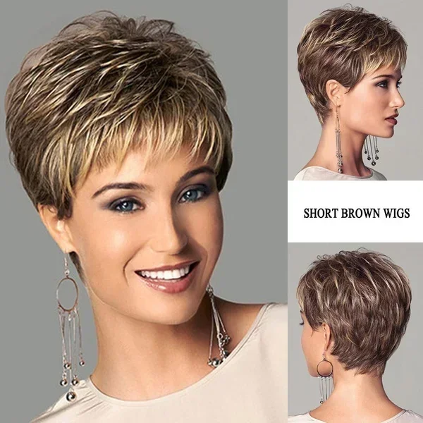 Women's Fashion Short Synthetic Wigs Pixie Cut Blonde Ombre Hair Costume Party Female Natural Curly Wavy Wig image 5