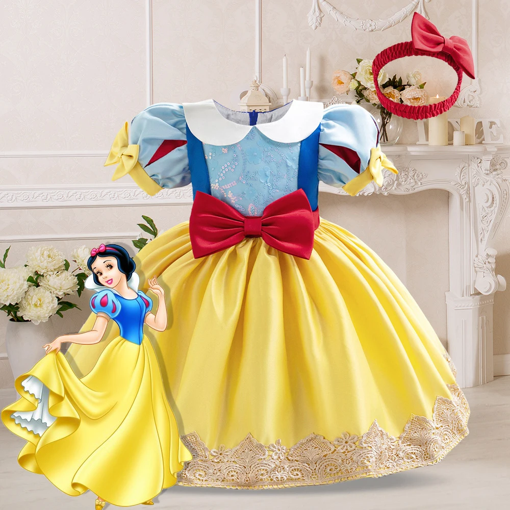 Baby Girls Snow White Dress Halloween Cosplay Costume Kids Birthday Bow Clothes For Baby Girl Princess Party Newborn Costume