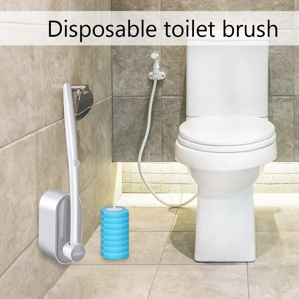 Wall-Mounted Disposable Toilet Brush with Cleaning Liquid Bathroom Cleaning Disposable Brush Head Household Cleaning Tool