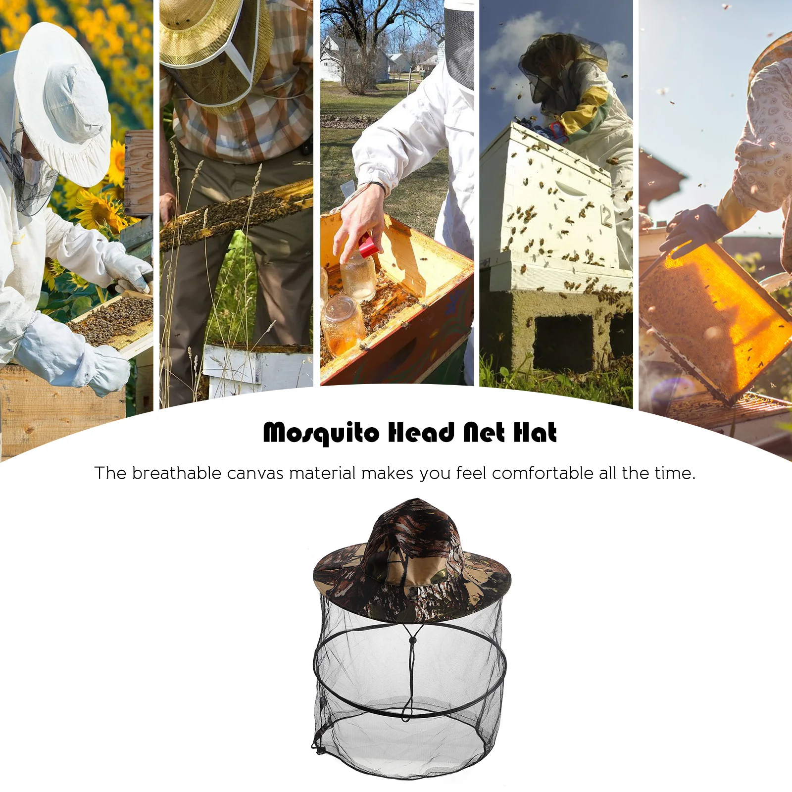 

Adjustable Face Neck Protection Netting Hat Anti-Bite Boonie Hat for Fishing Beekeeping Outdoor (Leaves Camouflage Color)