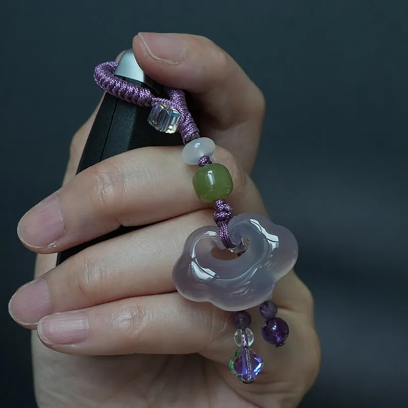 Exquisite Brazilian Purple Chalcedony Ruyi Lock Keychain Pendant Delicate Phone Charm for Men and Women Gifts