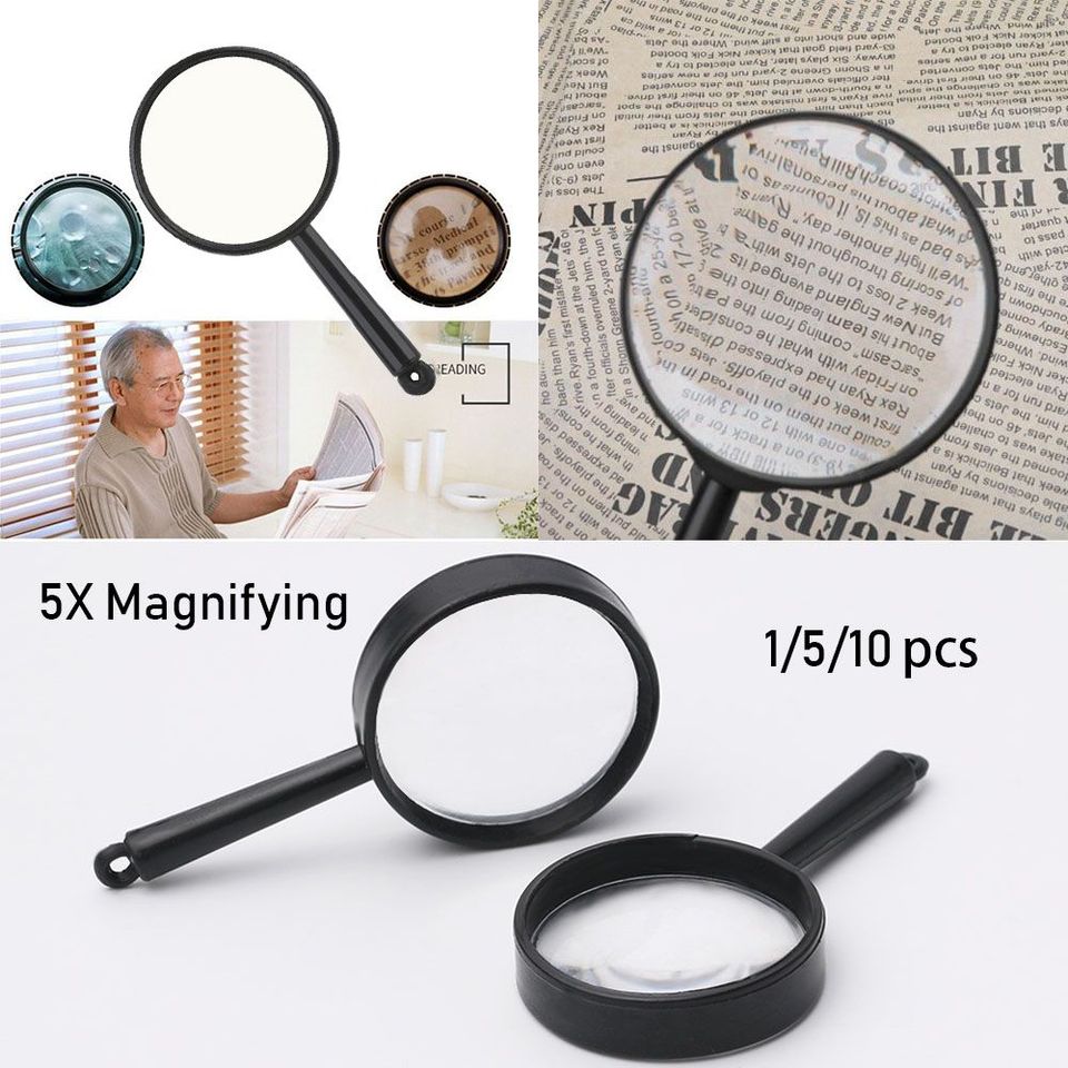  1/5/10pcs Plastic Educational Tool 25mm Reading Glass Lens Hand Held Magnifier  5X Magnifying Jewelry Loupe 
