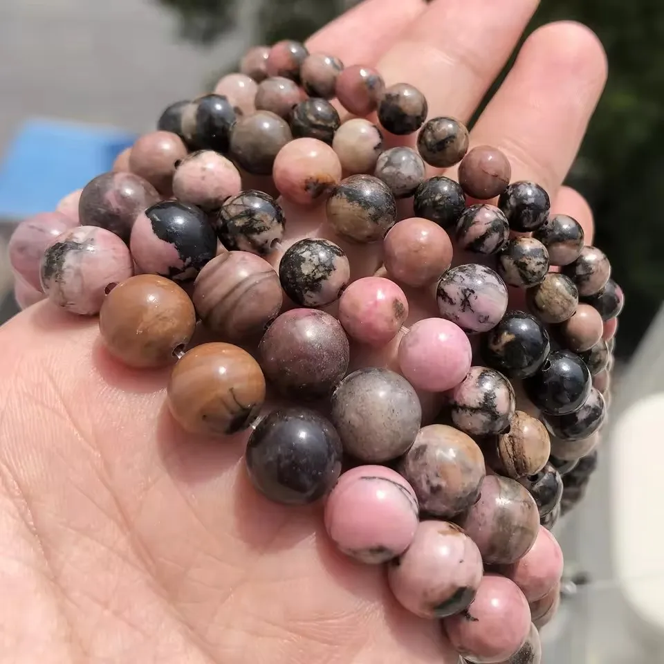 4/6/8/10mm Natural Stone Black Lace Rhodonite Beads Round Loose Spacer Beads For Jewelry Making Diy Bracelet Necklace Accessory