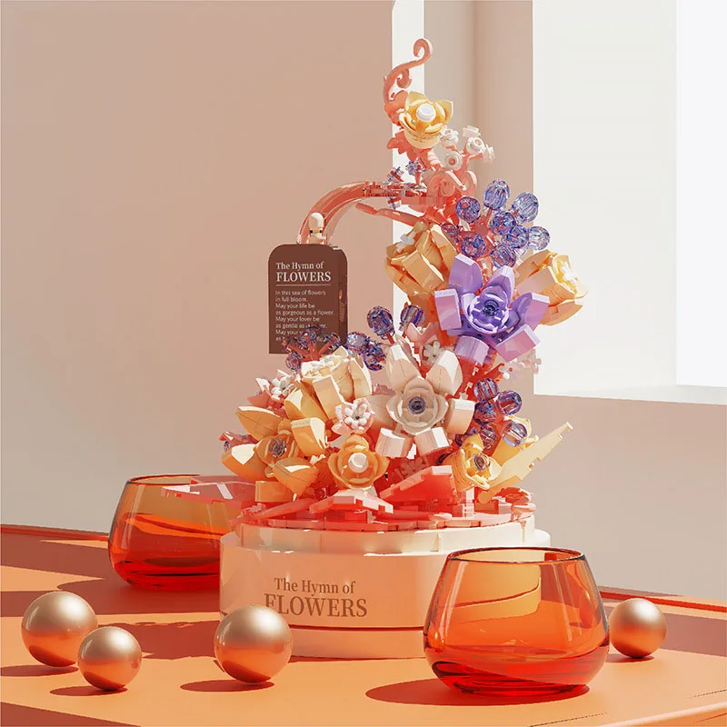 Idea Mini Block Hymn Of Flower Building Bricks Music Box Construction Model Assembly Model Sets Toy With Light For Girl Gifts