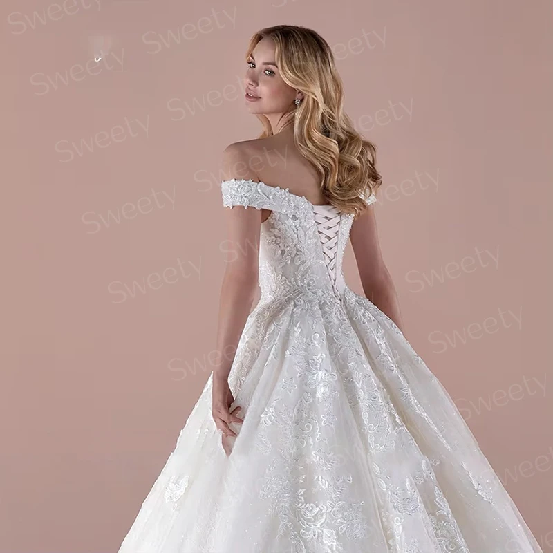 فستان زفاف أنيق من الأورجانزا مع تطريز الأميرة الكرة ثوب كامل الأكمام قارب الرقبة فستان الزفاف مخصص فيستدو دي نوفيا