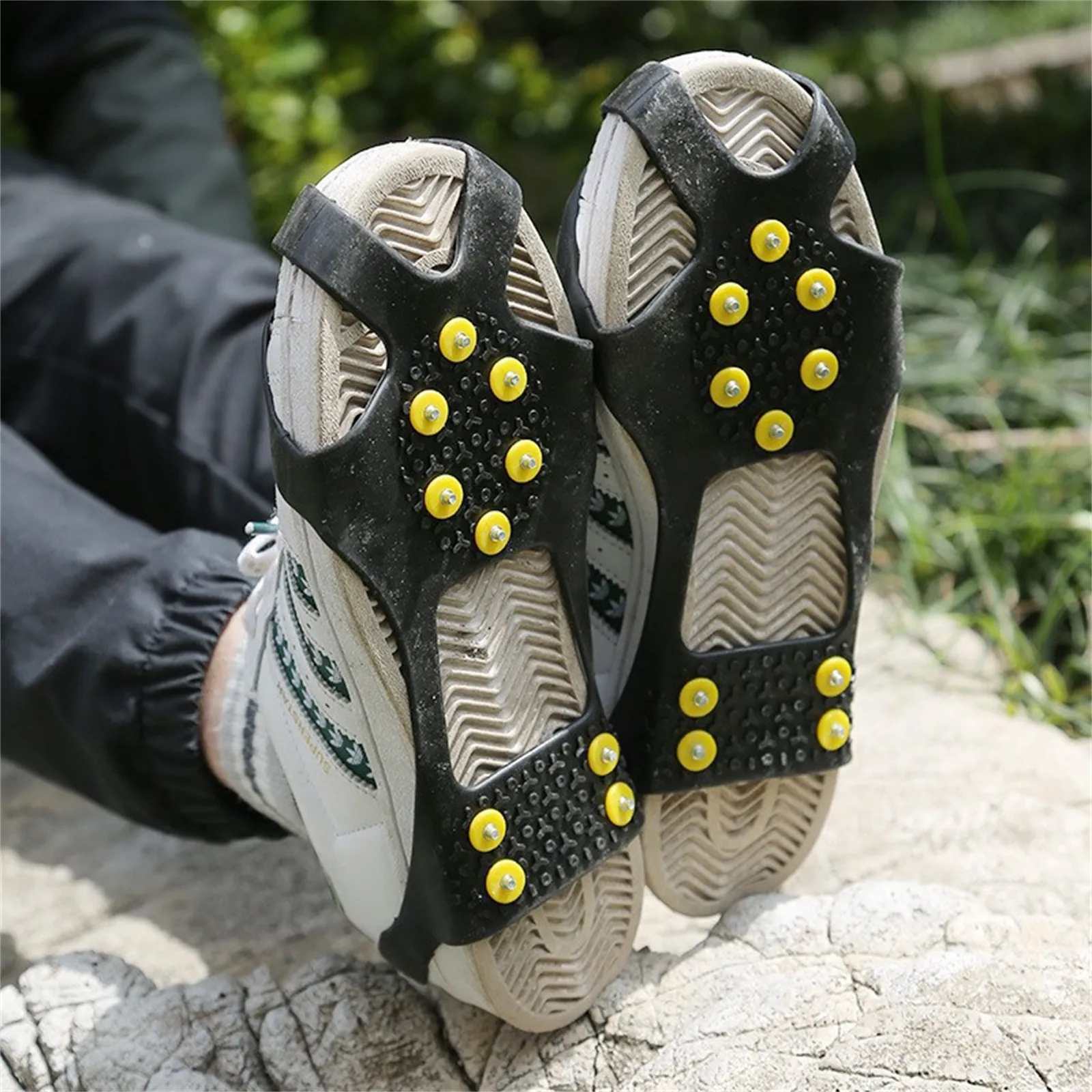 

10 Studs Snow Ice Claw Anti-Skid Snow Ice Thermo Plastic Elastomer Climbing Shoes Spikes Grips Cleats Over Shoes Covers Crampons