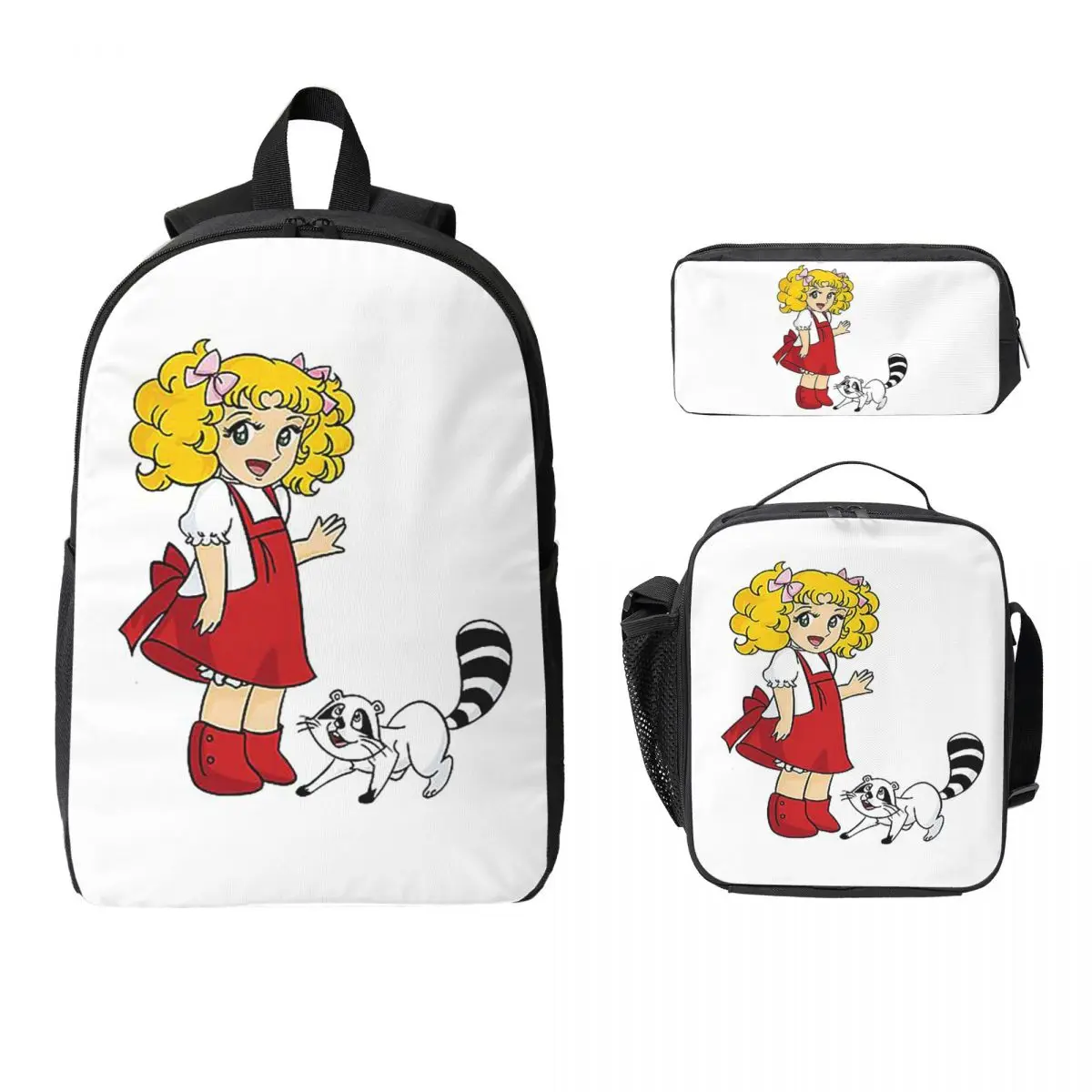 Candy Candy Cartoon Animated Backpack Boys Girls BookBag School Bag Laptop Shoulder Bags 3ps Insulated Lunch Bag Pencil Case