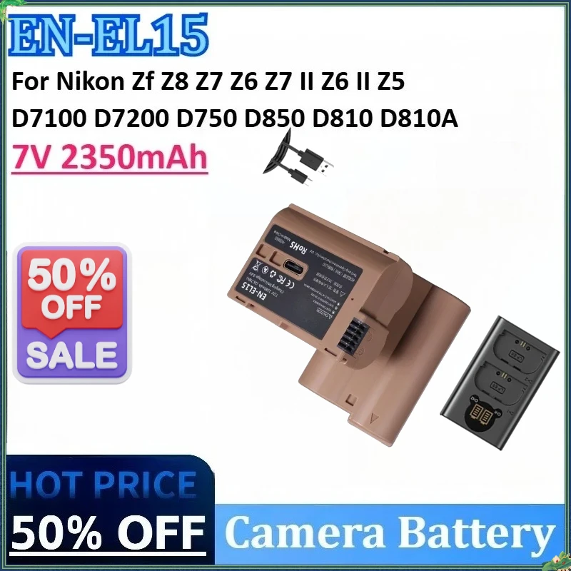 

7V 2350mAh 16.7Wh EN-EL15C EN-EL15 USB-C Camera Battery for Nikon Zf Z8 D7100 D7200 Z7 Z6 Z7 II Z6 II Z5 D750 D850 D810A D810