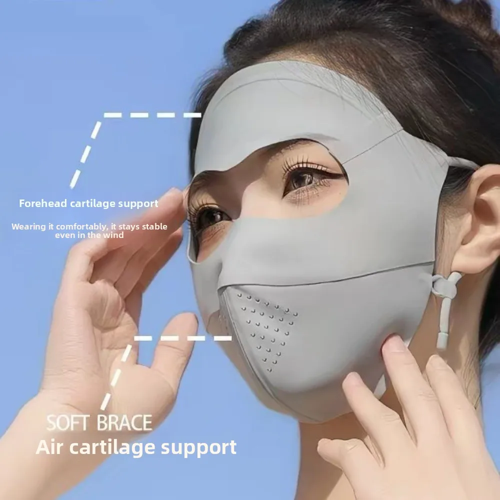 Full Face Sun Mask Ice Silk UV Protection, Seamless Breathable Summer Face Cover, Full Head Neck Shield for Outdoor Sports