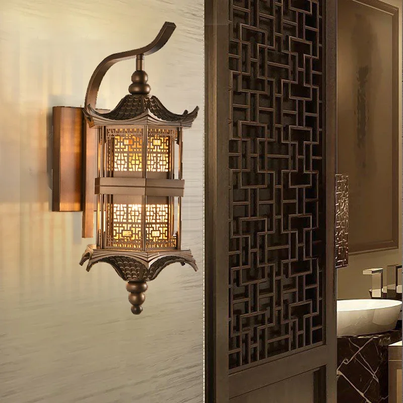 

New Chinese style wall lamp living room background zen antique decoration villa entrance balcony aisle staircase style