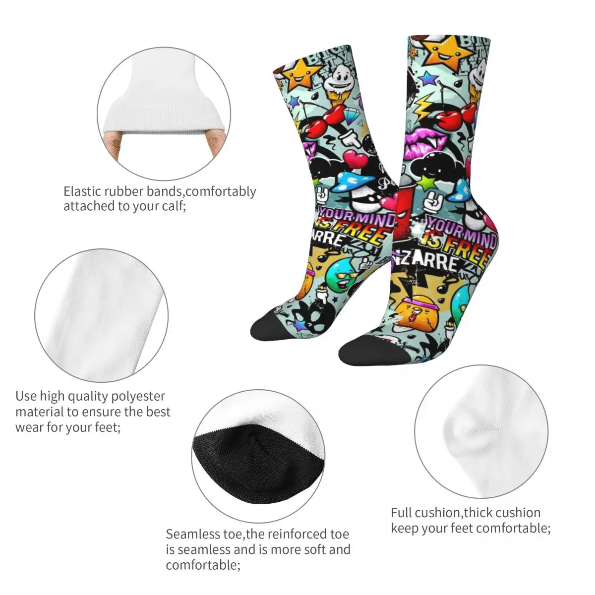 Glücklich Lustig Männer compression Socken Pop Kunst Graffiti Lustige Comics Gesichter Retro Harajuku Doodle Kunst Hip Hop Casual Crew socke