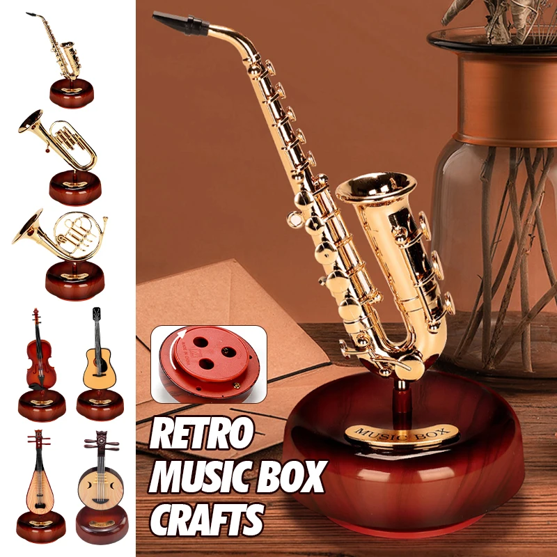 Nordic Style Instrument Music Box Figurines Violin Model Miniature Creative Guitar Saxophone Music Box Gifts Home Decor  Crafts