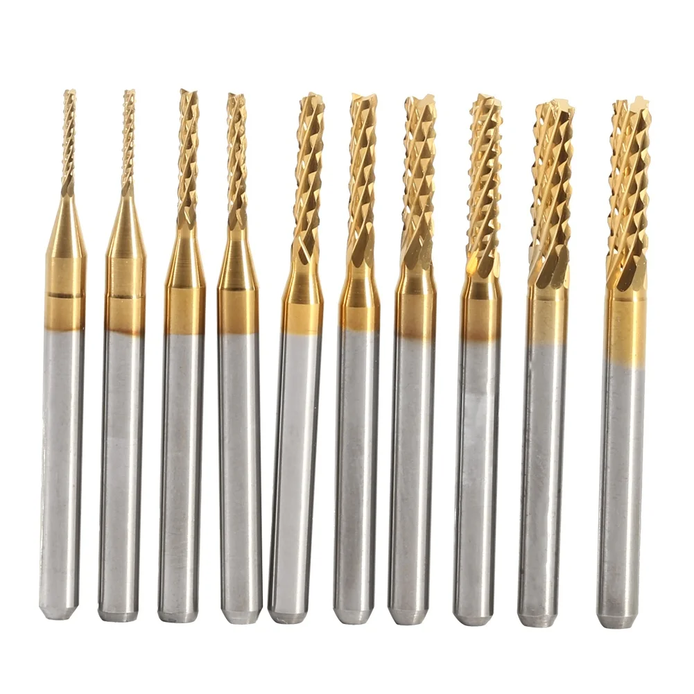 

10pcs Titanium Coated End Mill Cemented Carbide CNC Milling Cutters Tools 1.0‑3.0mm