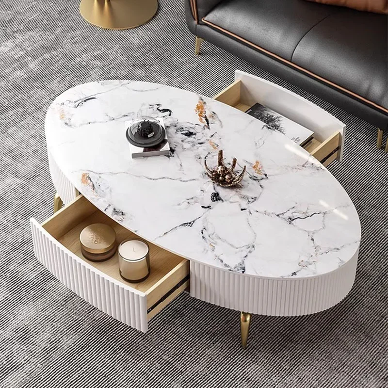 Minimalist Oval Luxury Coffee Table Nordic Storage Clear Small Mobile Coffee Table White Design Mesas De Centro Para Sala Home