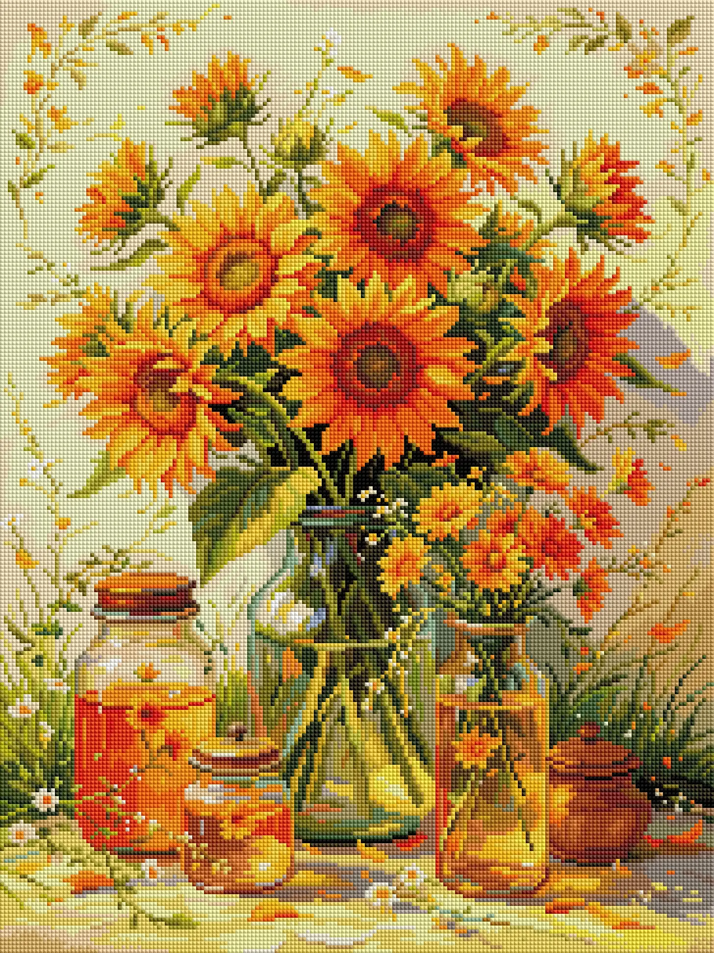 FOREVERYOUNG 5D Diamond Painting Kit Warm Sun Sunflowers 45×60cm Square AB Fairy Dust Drill DIY Floral Vase Wall Art Decor.