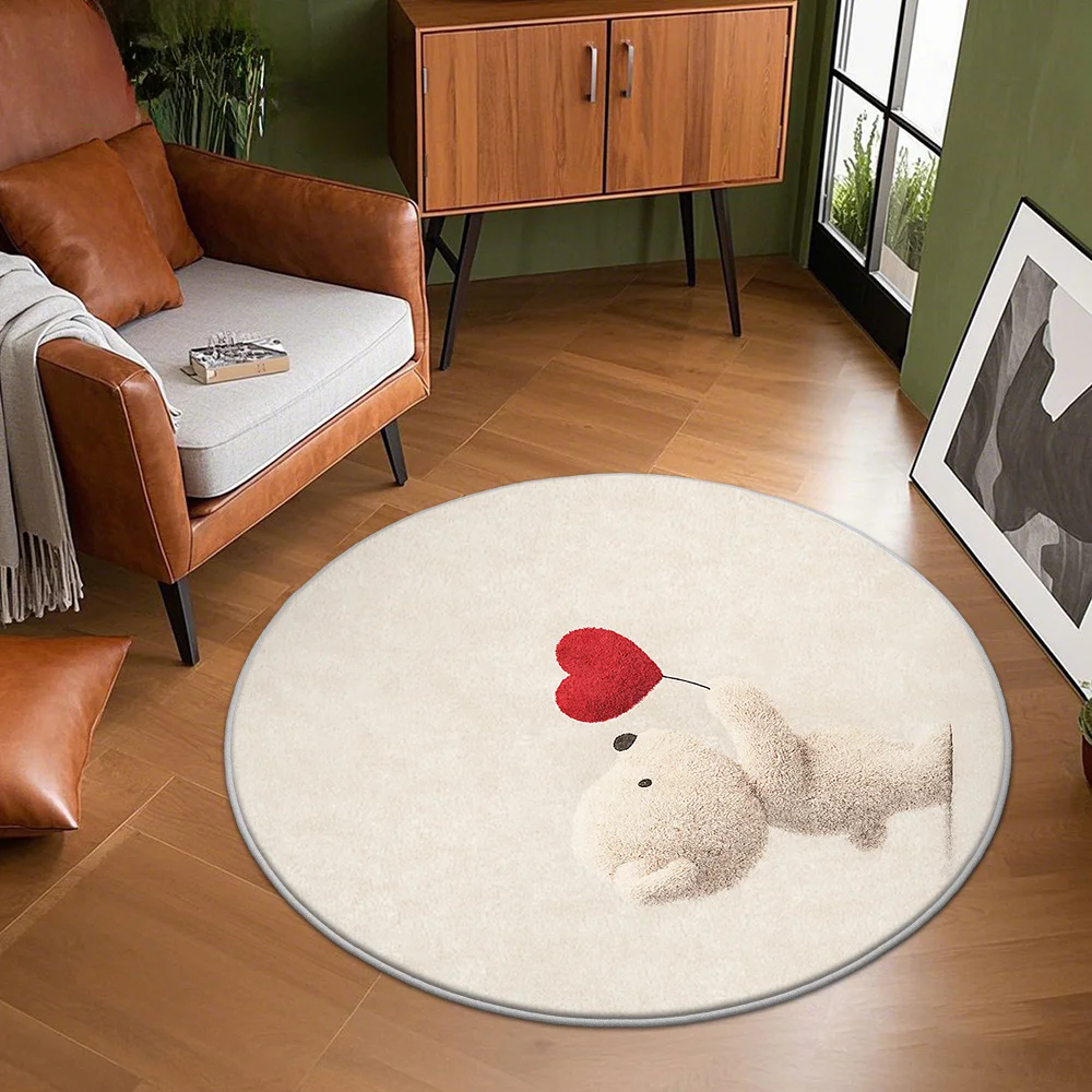 Cute Plush Bath Mat Round Absorbent Bathroom Rug for Kids and Adults Cozy Pet Bear Heart Decoration Non-slip Spa Mat Matry