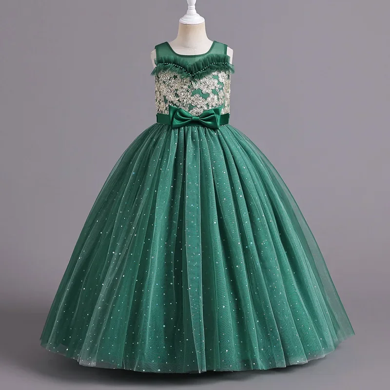 

15 Quinceanera Children's Graduation Luxury Flower Girl Teenage Gala Long Dresses 4 To 6 14 Years Women Puffy Green Child Dress