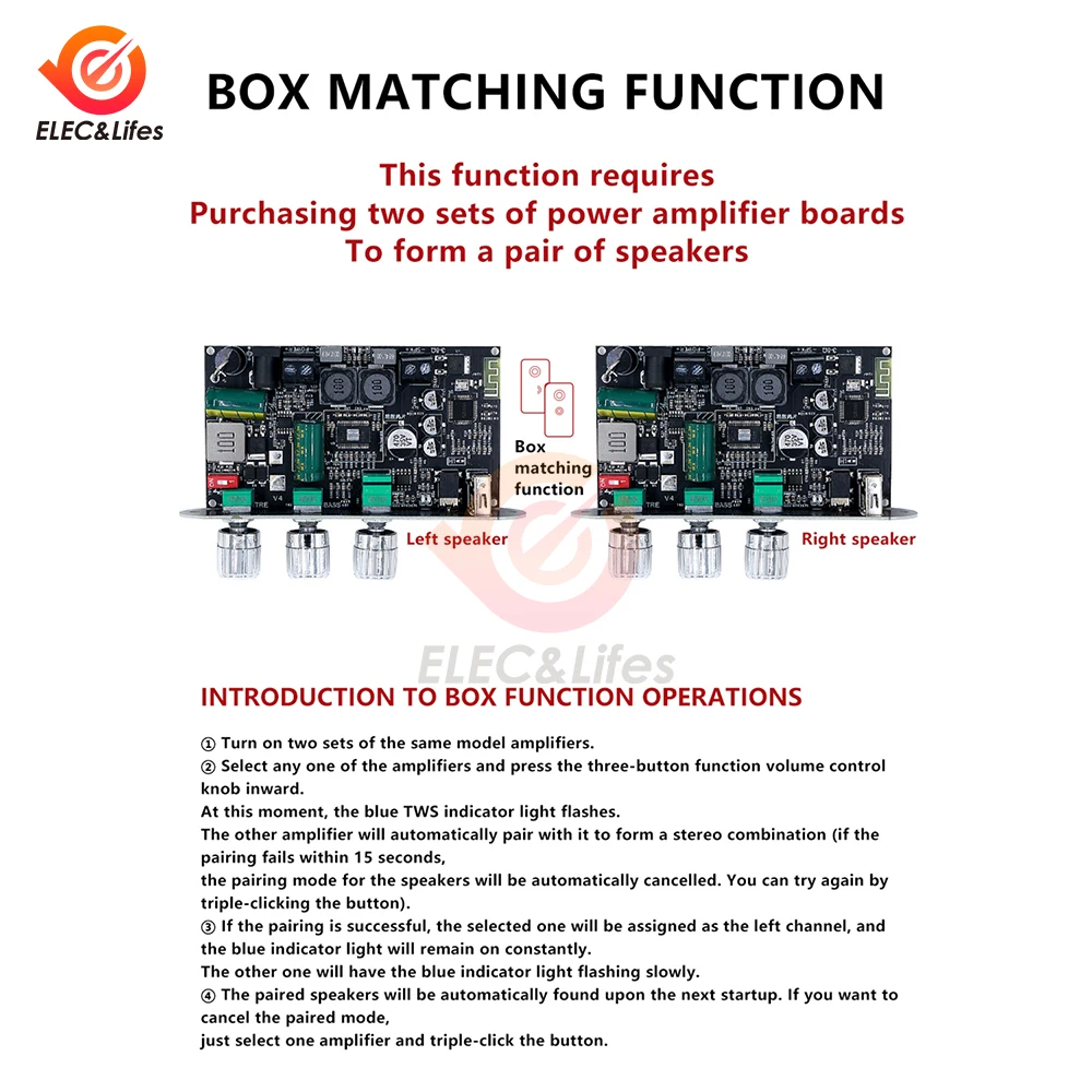 부스트 회로가 있는 100W TPA3116D2 블루투스 증폭기 보드 완전 보호 예산 DIY 모노/스테레오 스피커 프로젝트에 이상적