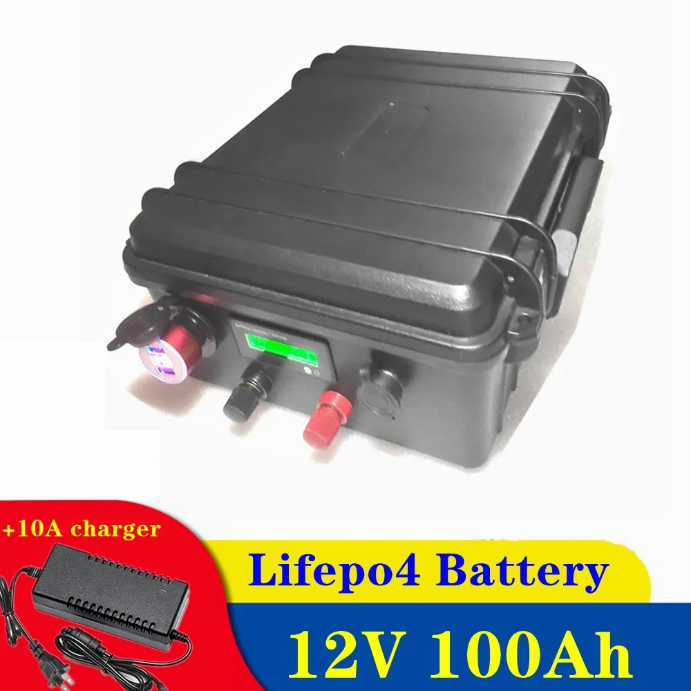 

12V 100Ah lifepo4 lithium battery pack for solar system AGM UPS inverter golf trolley autocaravanas RV+10A charger