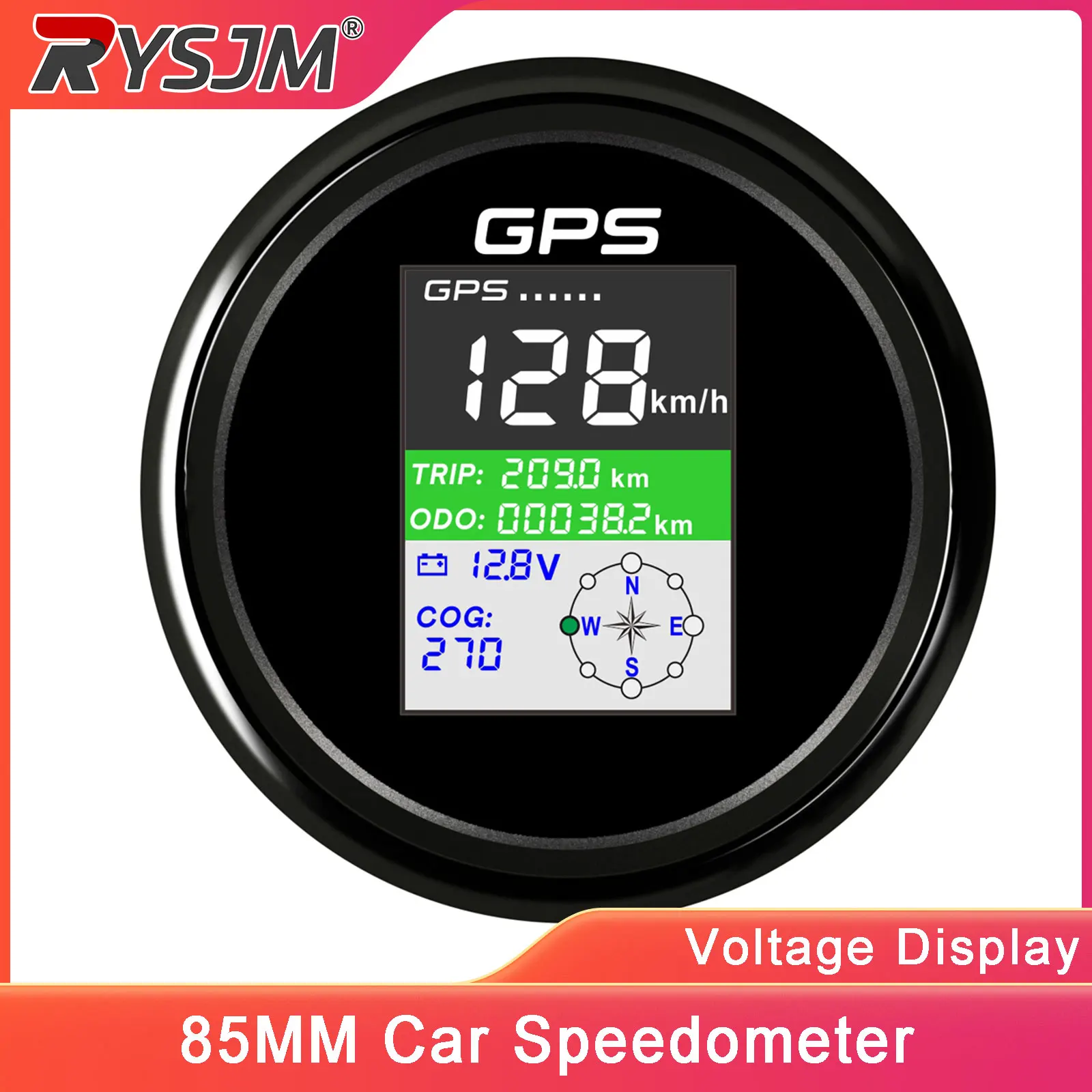 Velocímetro Digital TFT para Auto de 85mm, KM/H MPH, Velocímetro GPS, Voltímetro, Medidor de Trayectoria COG ODO, Antena GPS para Auto/Barco de 12V/24V