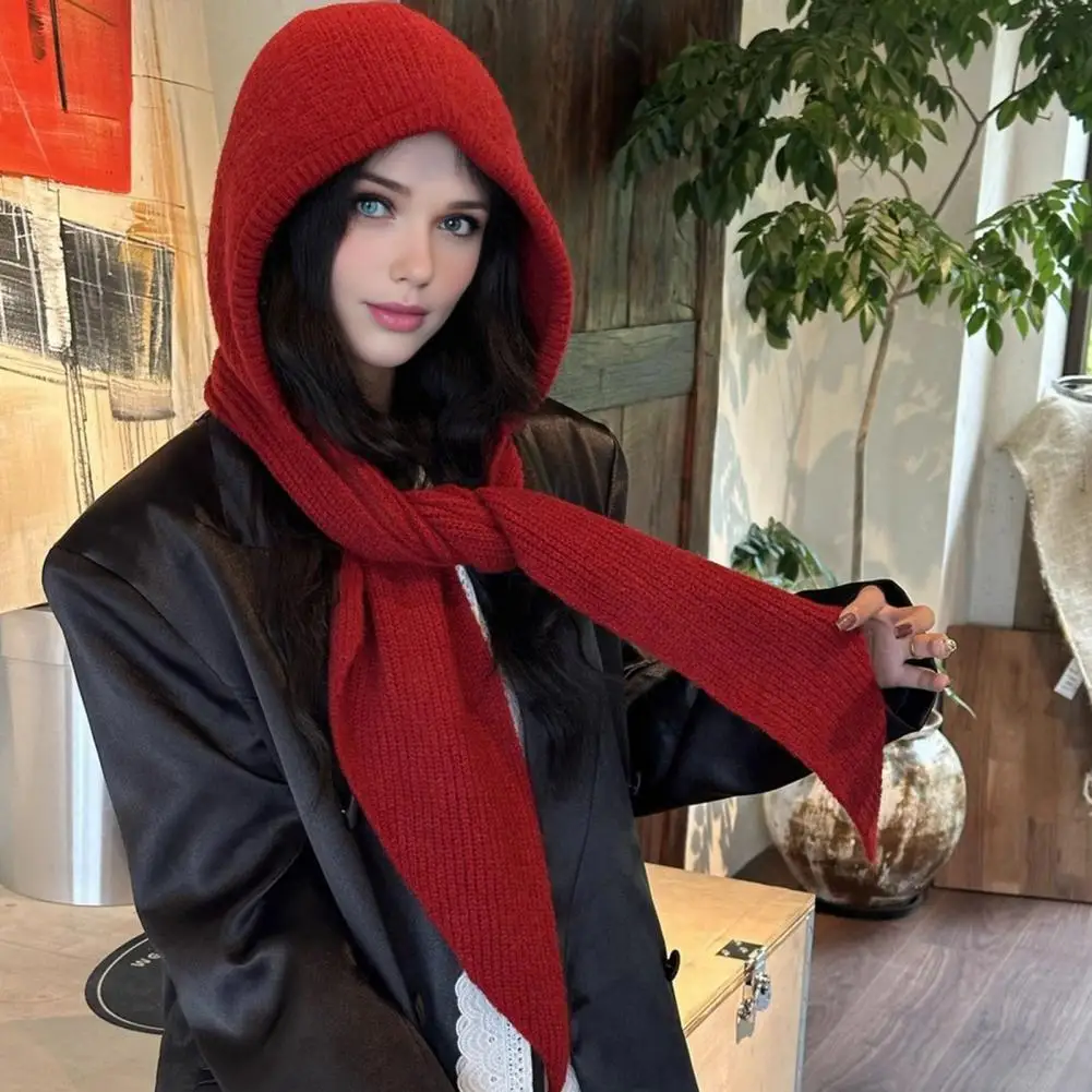 Women Knit Hooded Scarf Hat, Winter Pullover Balaclava Hood Warm Knit Balaclava Hood for Cold Weather Warm Knit Headwear