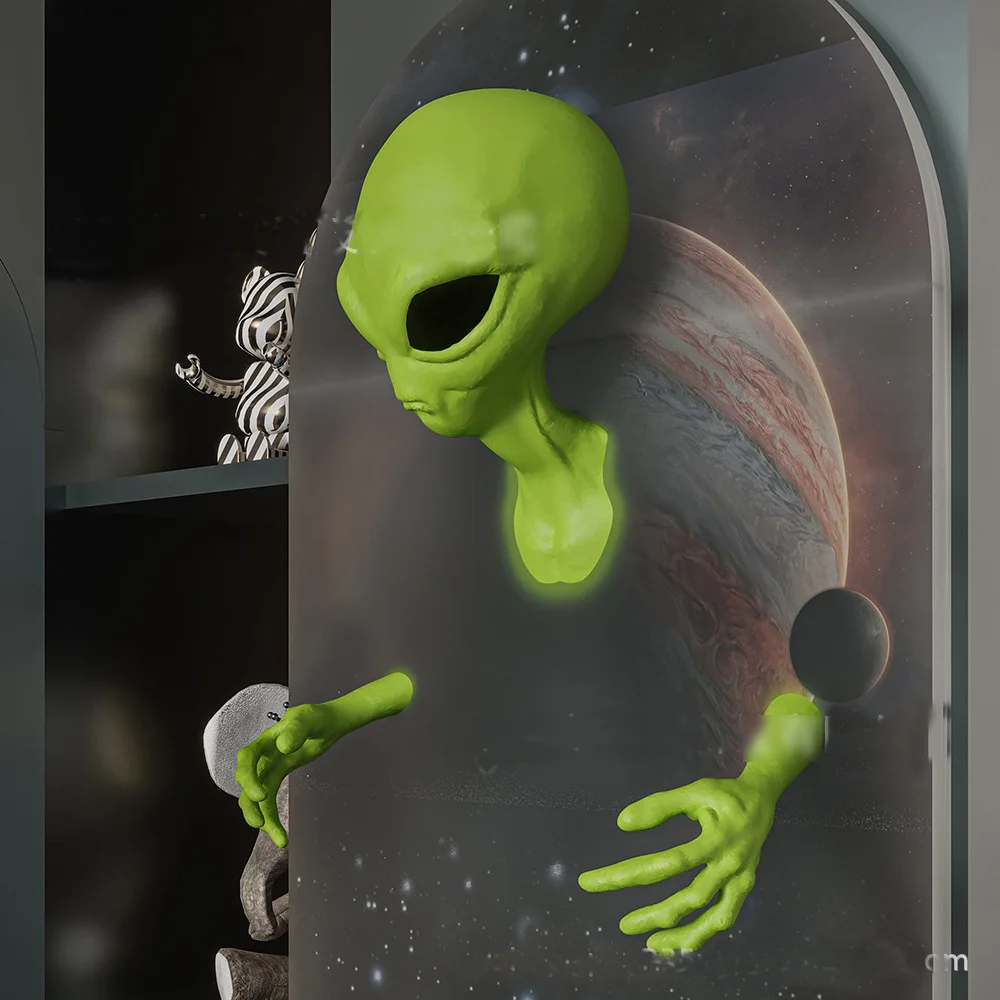 ثلاثية الأبعاد عناصر الهالوين الأخضر الغريبة UFO زائر خارج الأرض الكائن الوحش دراسة غرفة المعيشة الجدار الشنق هدية مزخرفة #3
