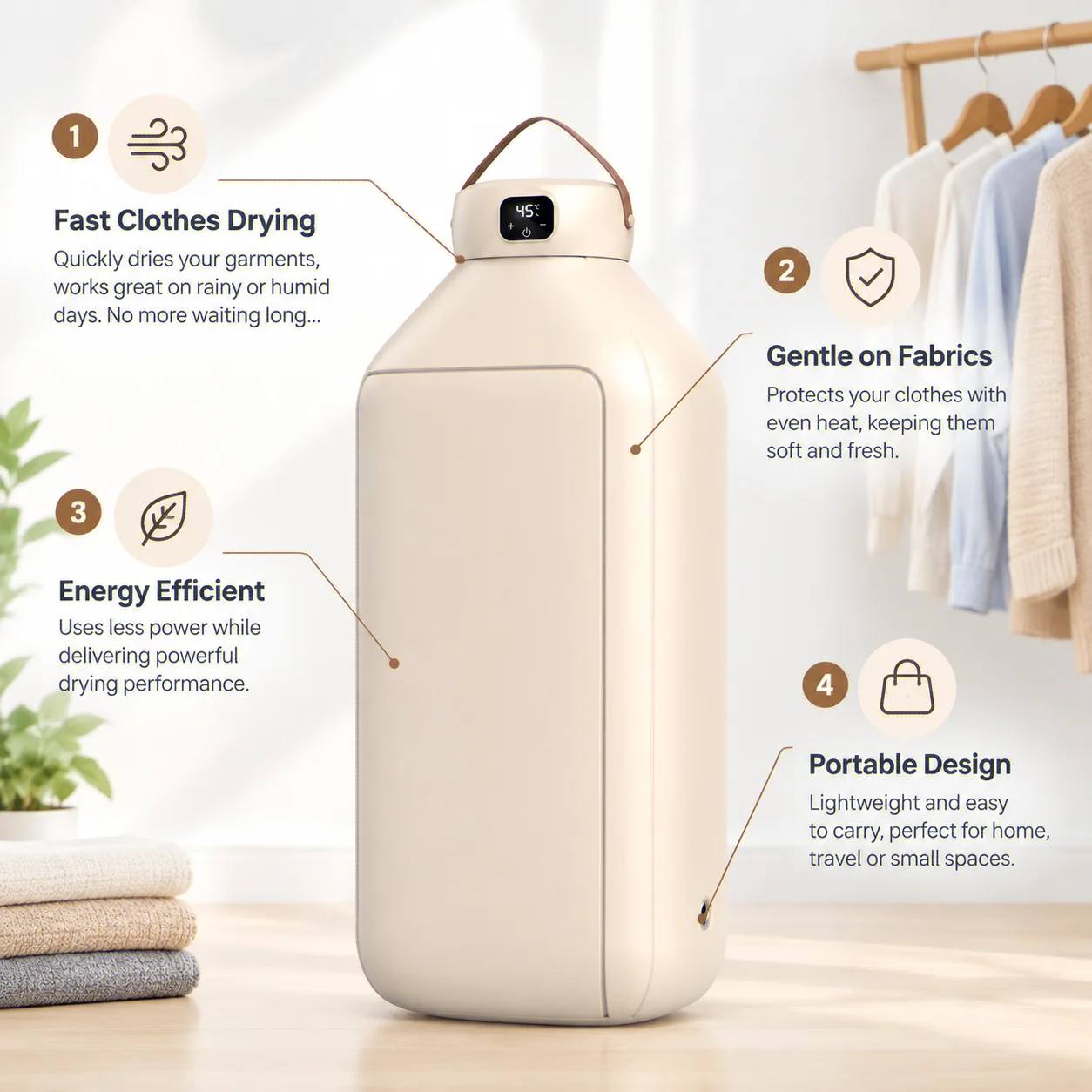 Mini Portable Hanging Foldable Dryer Smart Timer Quick Dry Dryer for Home Dorm Room Use