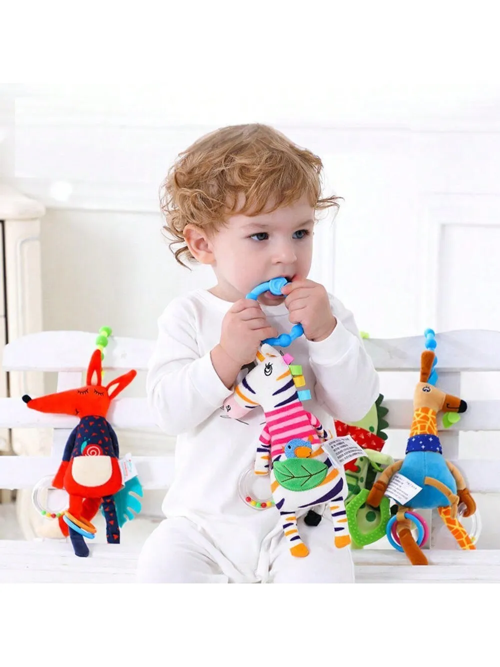 لعبة معلقة على شكل حيوان قطيفة بصوت حاد ، غابة ، عربة أطفال #1