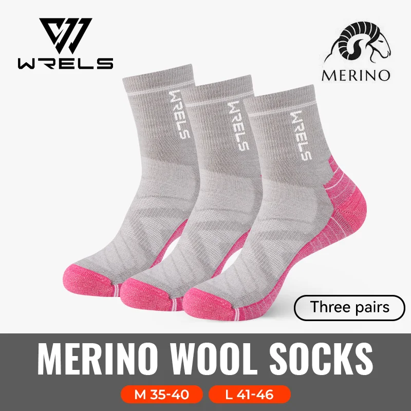 WRELS 1/2/3 Paar Socken aus Merinowolle, thermisch, warm, für den Winter, hochelastisch, dick, Wandersocken, Feuchtigkeitsaufnahme, Sportsocken aus Wolle