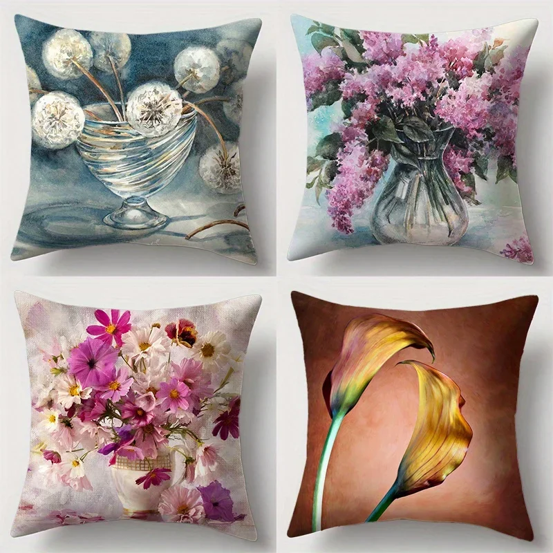 Home Decor Floral Patterns: Dandelions, Lilacs & Lilies Pattern Cushion Cover Suitable for Sofa Bedroom Car Pillow Cover