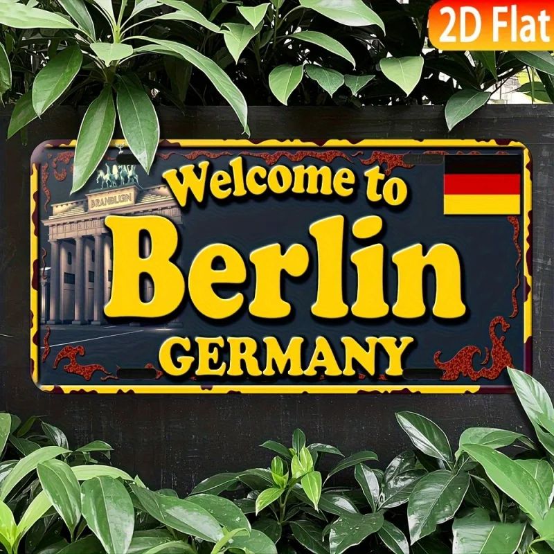 قطعة واحدة من لوحة ترخيص ألمانيا برلين العتيقة - مرحبًا بكم في برلين ألمانيا لتزيين الحروف الجريئة #1