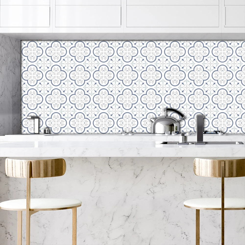 10pcs Kitchen Backsplash Tiles Stickers Gray Blue White Peel & Stick Waterproof Oil-proof Wall Decals for Cupboard Washbasin