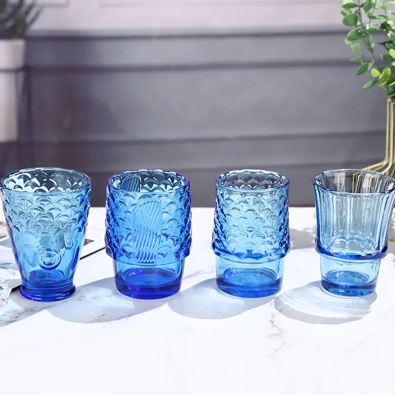 Relief Carp Shaped Stacked Glass Cup Set Creative Whiskey Glass Symbolizing Luck Drinking Cup Novelty Blown Glass Party Cups