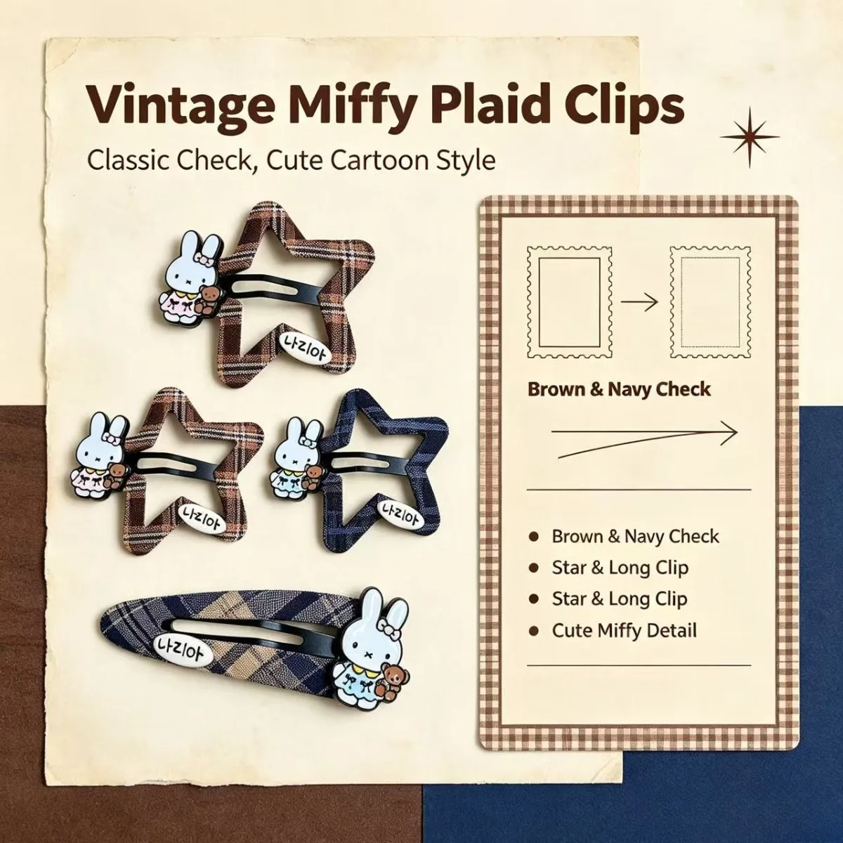 Cute Miffy Bunny Star Plaid Hair Clips Cartoon Rabbit With Little Bear Barrettes Kawaii Sweet Side Bang Hair Pins for Girls