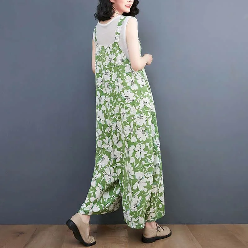 Kombinezony w kwiaty dla kobiet Ponadgabarytowy jednoczęściowy strój damski Harajuku Luźne koreańskie spodnie z szerokimi nogawkami Casual Vintage Playsuits
