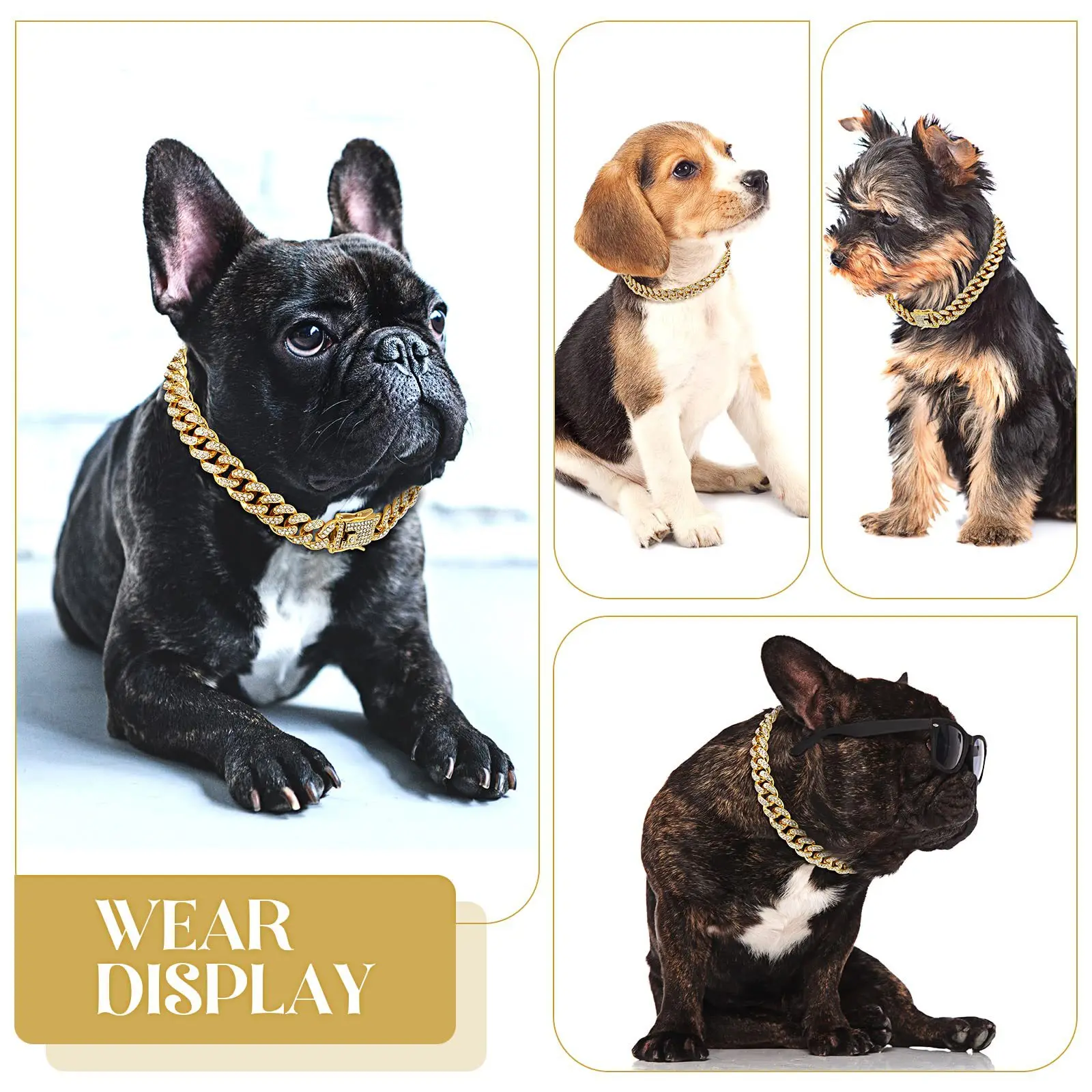 Luxury Gold Dog Chain Collar for Dog Cat Puppy Diamond Pet Chains Collars Jewelry Necklace Pet Accessory