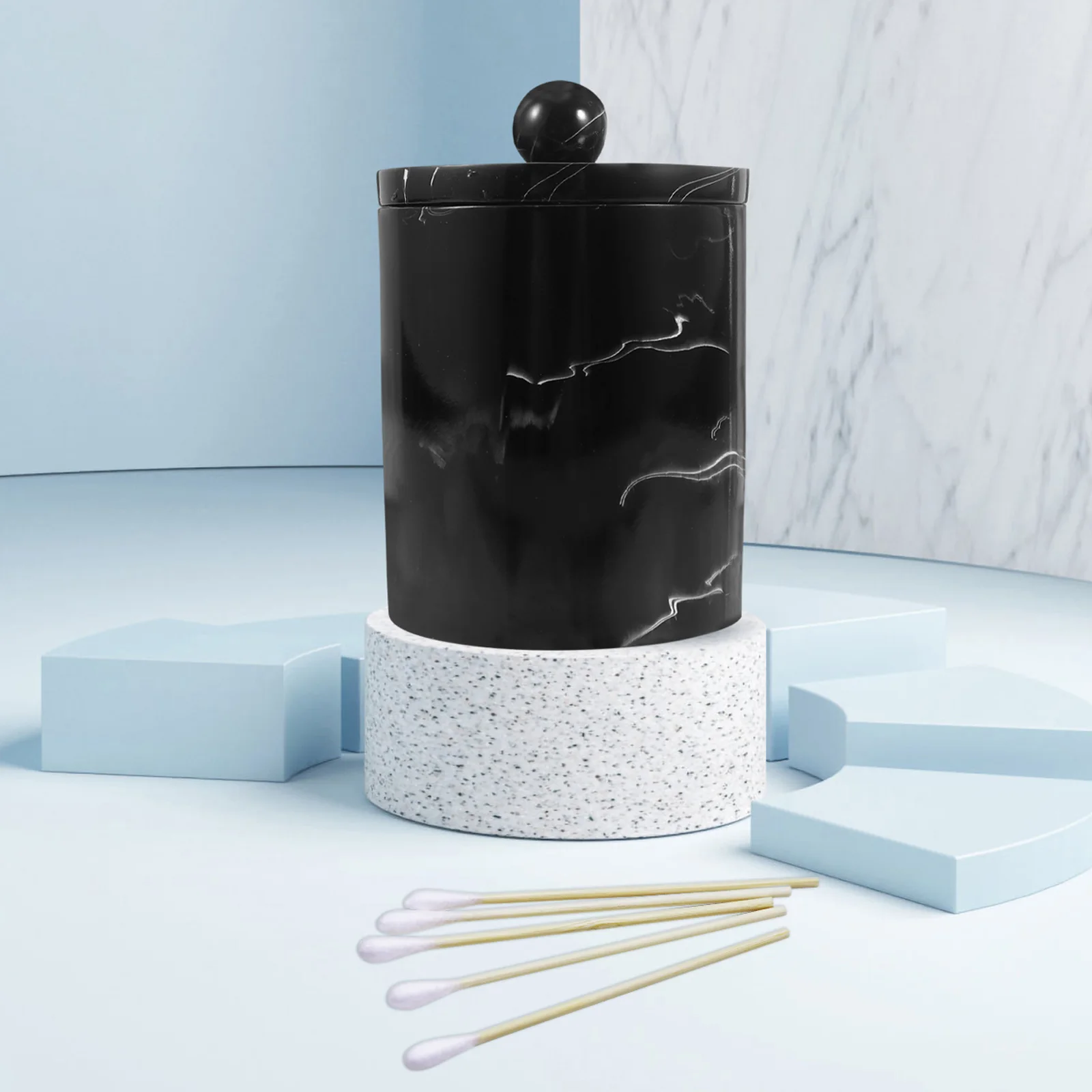 

Marble Pattern Storage Box Resin Desktop Organizer For Cotton Swab Toothpick Makeup Accessories Household Dustproof Container