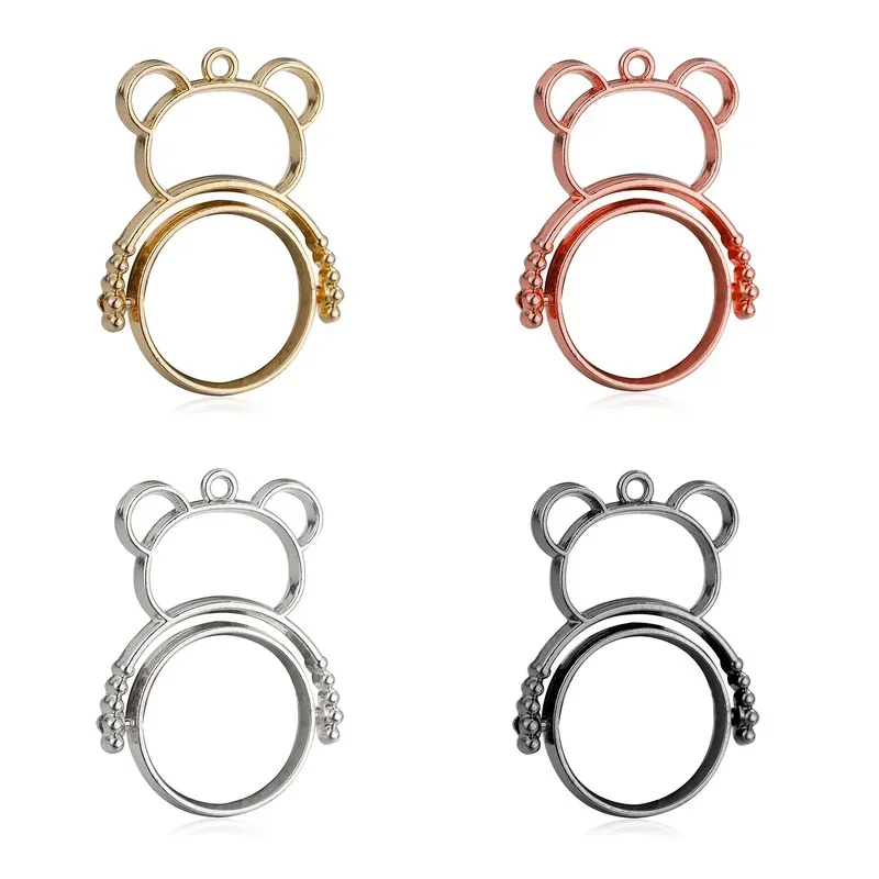 New 18mm 4pcs/bag Zinc Alloy Handmade Rotatable Bear Photo Frame Charms Pendants for DIY Pendants Earrings Jewelry Accessories