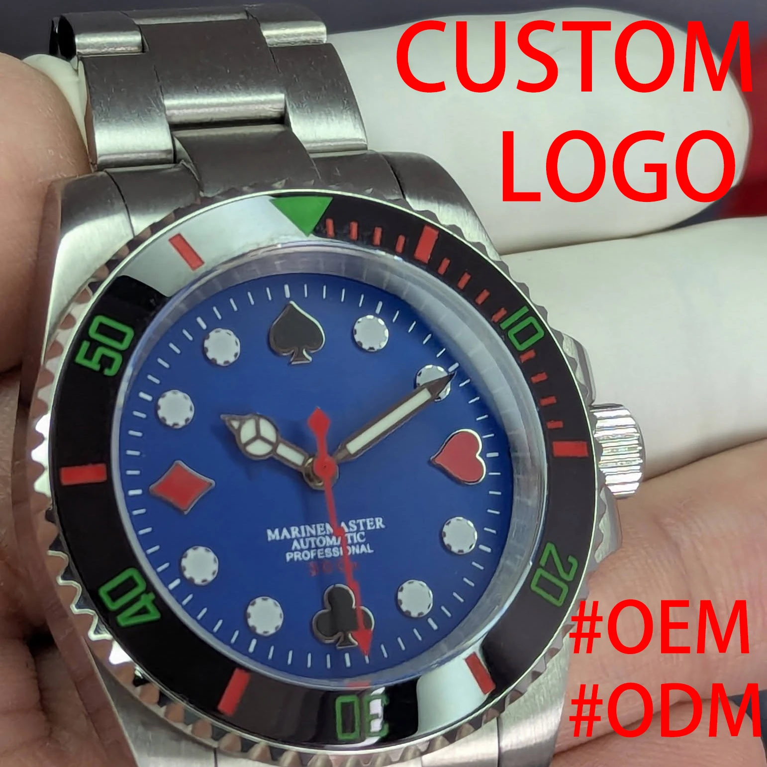 CUSTOM Logo 40MM Poker Face Dial Men's Watches NH35 Movement Luminous Sapphire Stainless Steel Automatic Mechanical Watches