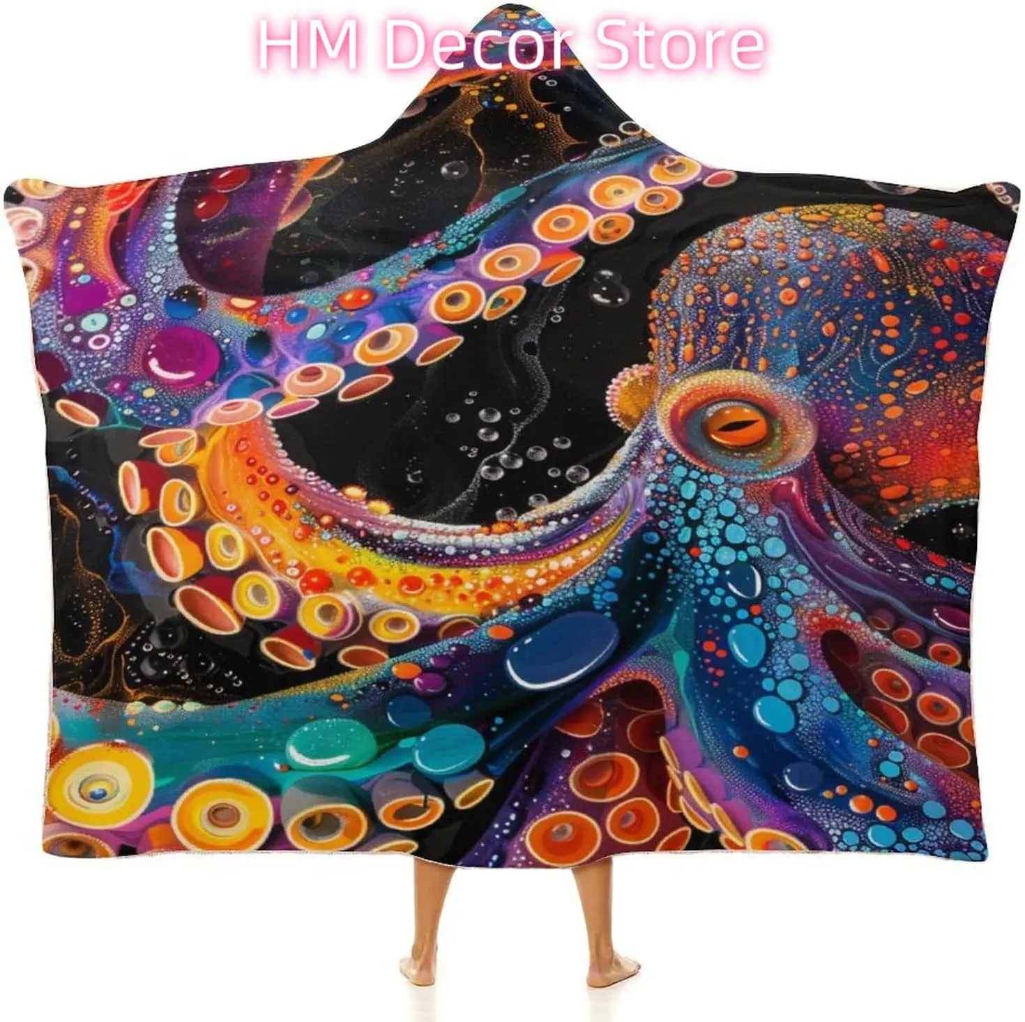 Octopus Gifts For Adults Wearable Hooded Blanket, Oversized Flannel Wearable Blanket With Hood, Octopus Decor Blanket