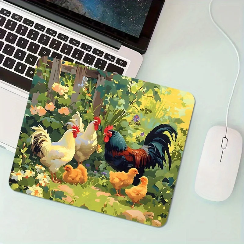 

The anti-slip and waterproof rubber material of the rural chicken scene mouse pad is suitable for use on laptops and offices