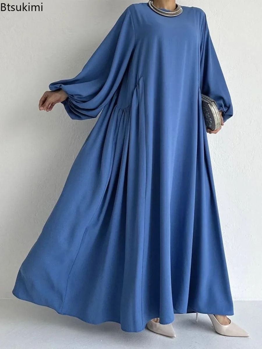 New Women Muslim Dresses Fashion Simple Solid Abaya Ramadan Caftan Elegant Female Casual Plain Maxi Dress Modest Dress for Women