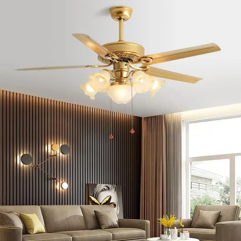 

48 52-дюймовый современный ретро-винтажный светодиодный потолочный вентилятор с подсветкой для дома, декоративный бесшумный двигатель BLDDC с дистанционным управлением, металлический корпус лампы