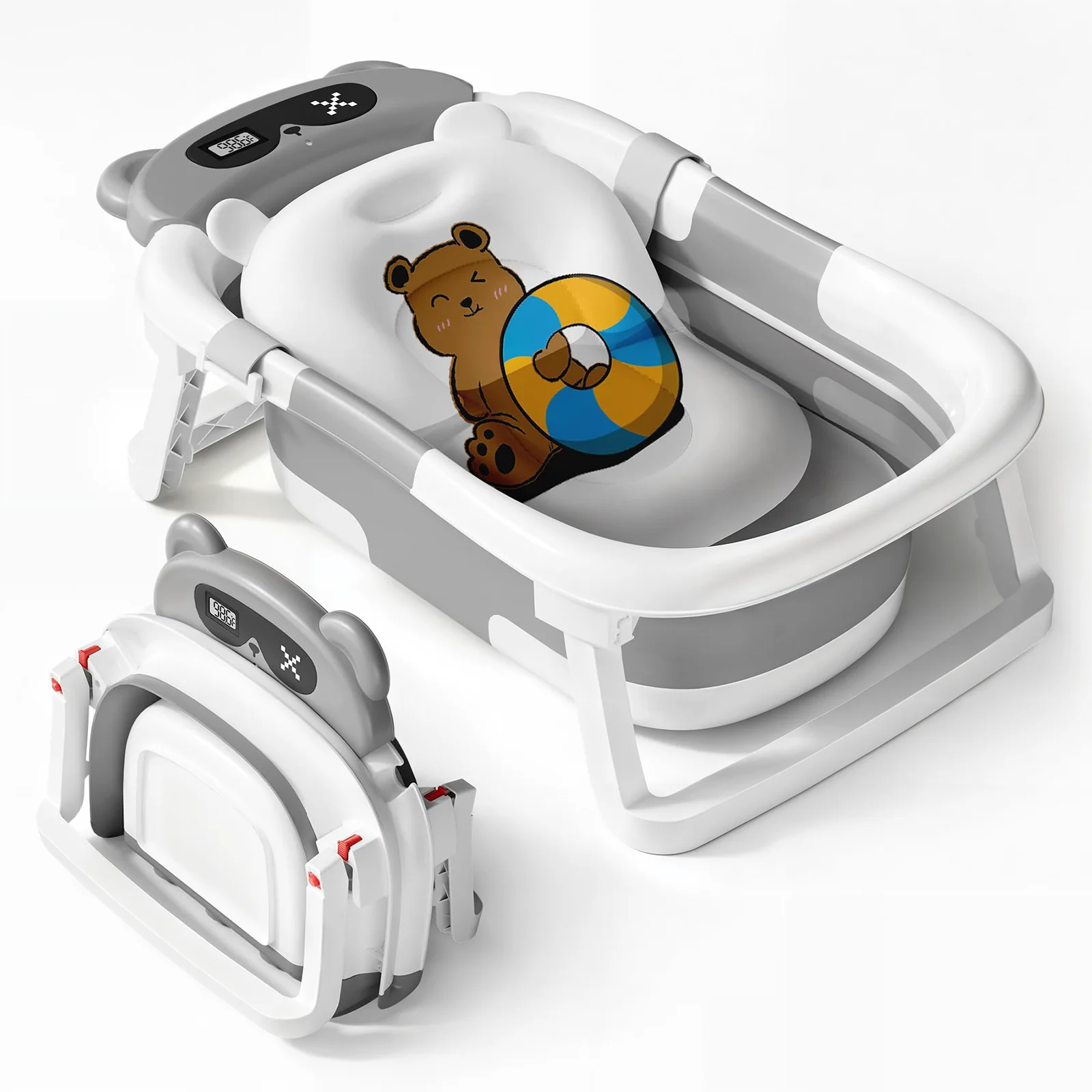 حوض استحمام للأطفال مع وسادة ناعمة ومقياس حرارة حوض استحمام للأطفال قابل للطي مع فتحة تصريف متينة قابلة للطي حوض استحمام للأطفال حديثي الولادة إلى الأطفال #2