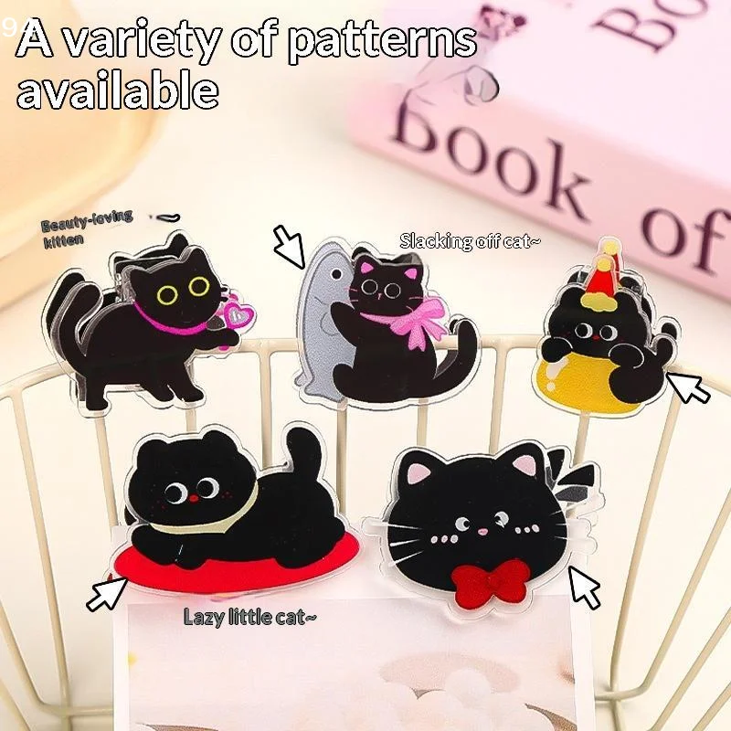 Cute Cartoon Black Cat Acrylic PP Clips Waterproof Clear Pattern Durable For School Office Scrapbooking StationeryNF stationery